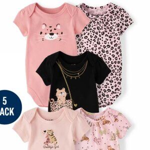 NWT The Children’s Place Baby Girls Leopard Bodysuit 5-Pack - black